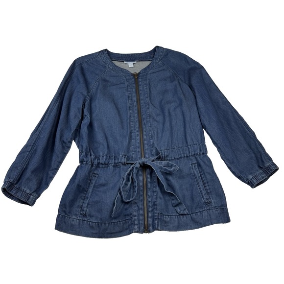 Charter Club Tops - Charter Club‎ Denim Jacket Top Tie Waist Size Large Zip Up Long Sleeve Zip Front